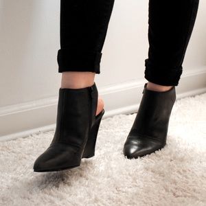 Black Faux Leather Wedge Booties
